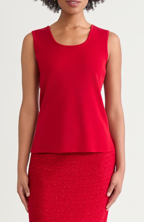 Ming Wang Deco Scoop Neck Stretch Crepe Tank In Red