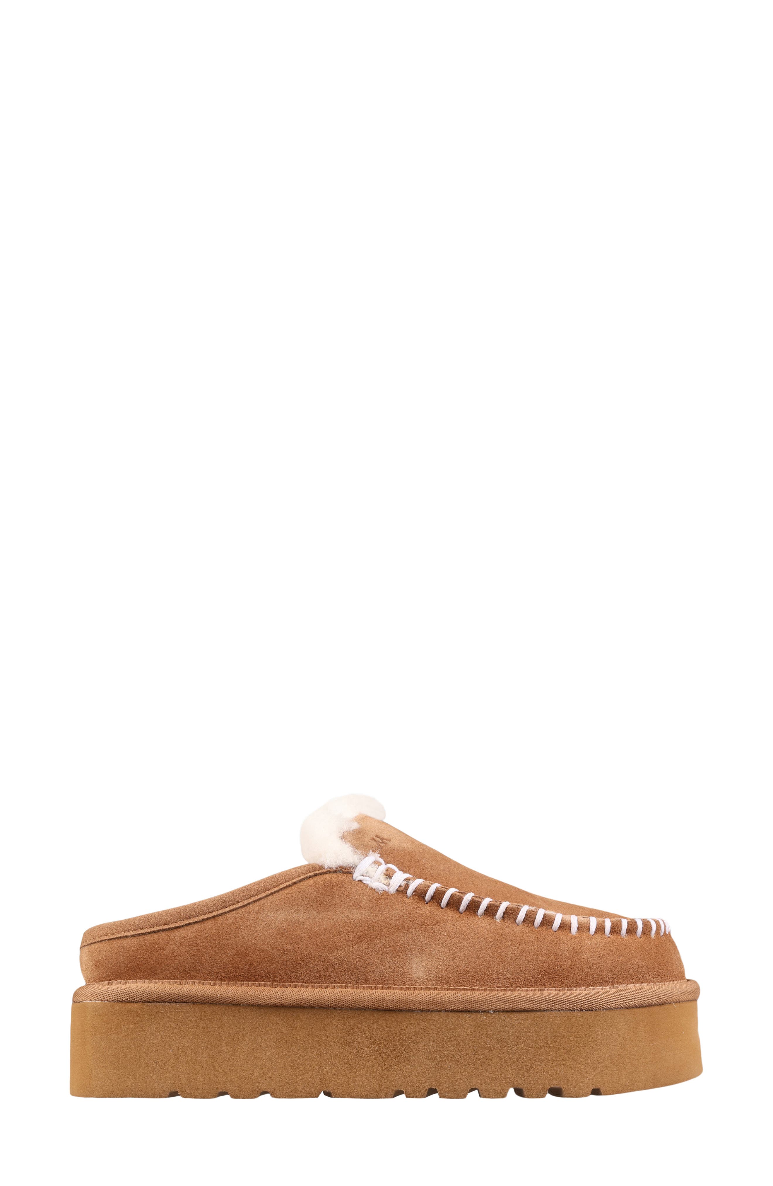 Mykos Suede Genuine Shearling Lined Water Repellent Clog, Alternate, color, Chestnut