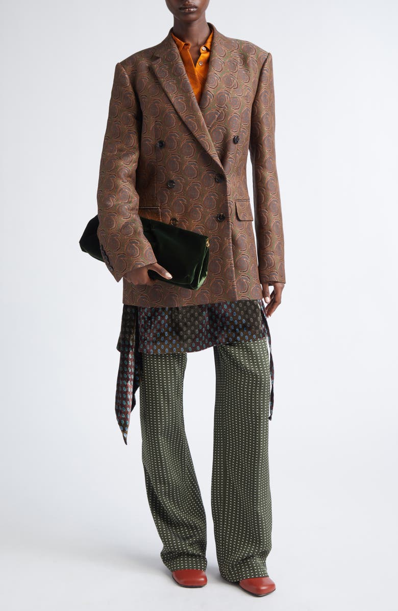 Dries Van Noten Bafya Abstract Swirl Double Breasted Blazer, Alternate, color, Bottle