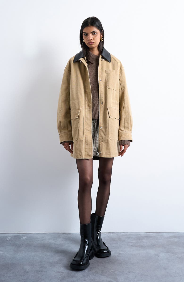 Topshop Cotton Blend Barn Jacket, Alternate, color, Tan
