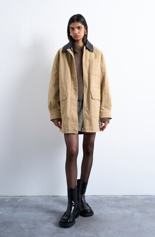 Topshop Cotton Blend Barn Jacket In Black
