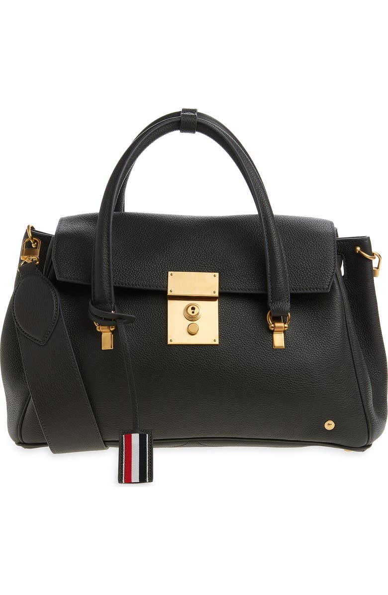 Thom Browne Bolton Pebble Grain Leather Satchel, Main, color, Black