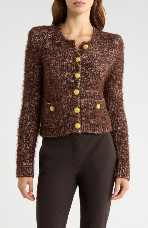 Una Crop Eyelash Tweed Cardigan