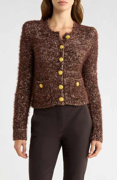 L'AGENCE Una Crop Eyelash Tweed Cardigan