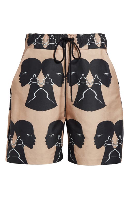 HOUSE OF AAMA Silhouette Print Cotton Twill Shorts in Brown 