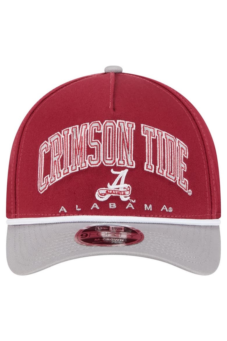 Men's New Era Crimson/Gray Alabama Crimson Tide Arch Two-Tone Rope 9FORTY A-Frame M-Crown Adjustable Hat, Alternate, color, Crimson