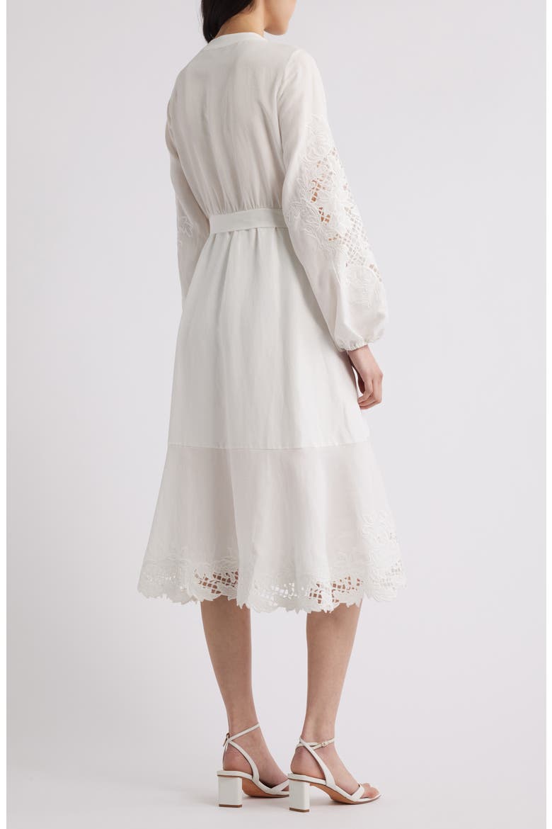 Lace Detail Long Sleeve Midi Wrap Dress, Alternate, color, WHITE