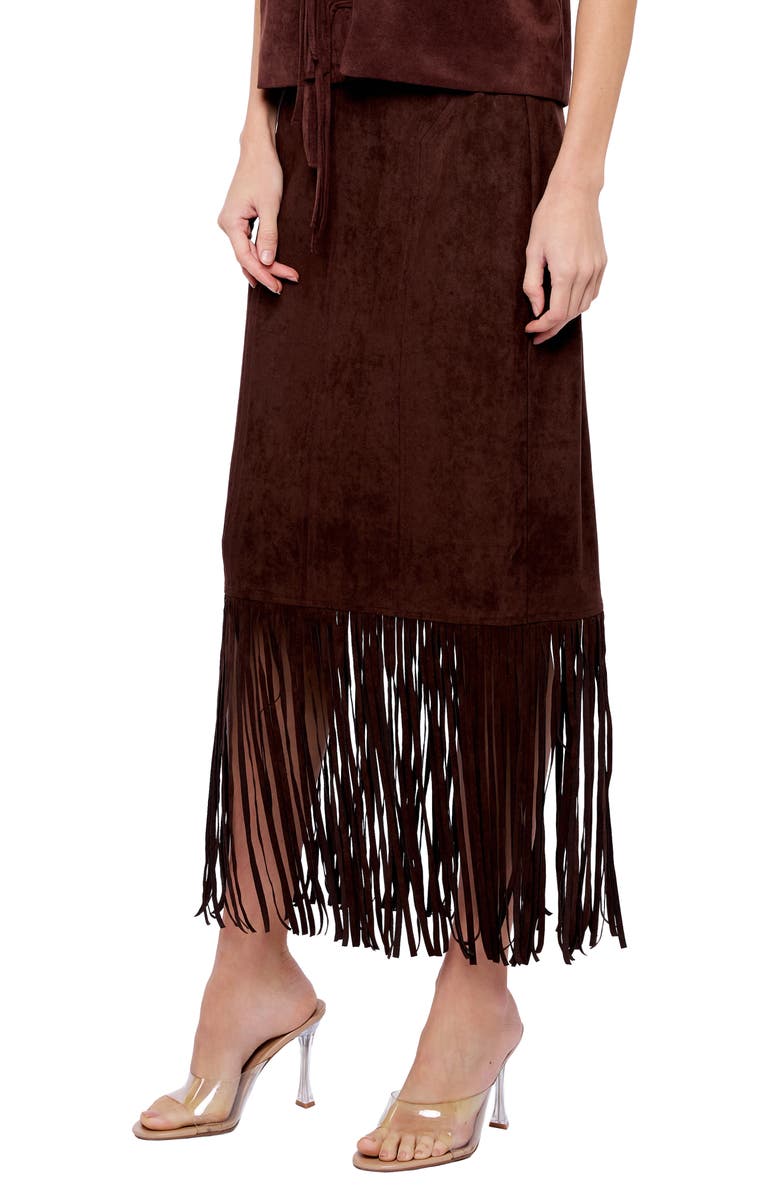 CIEBON Harbor Fringe Faux Suede Midi Skirt, Alternate, color, 