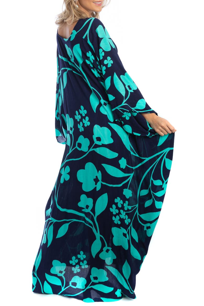 Floral Motif Maxi Kaftan, Alternate, color, NAVY