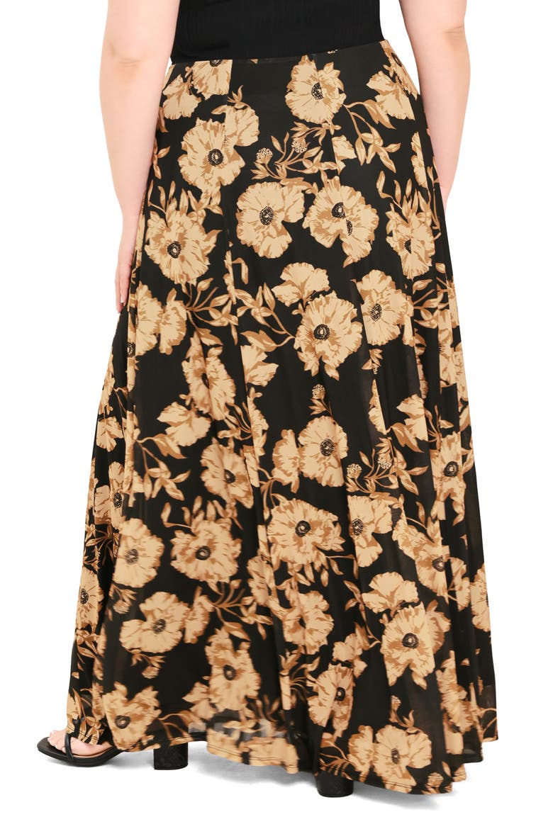 Floral Mesh Maxi Skirt, Alternate, color, BLACK