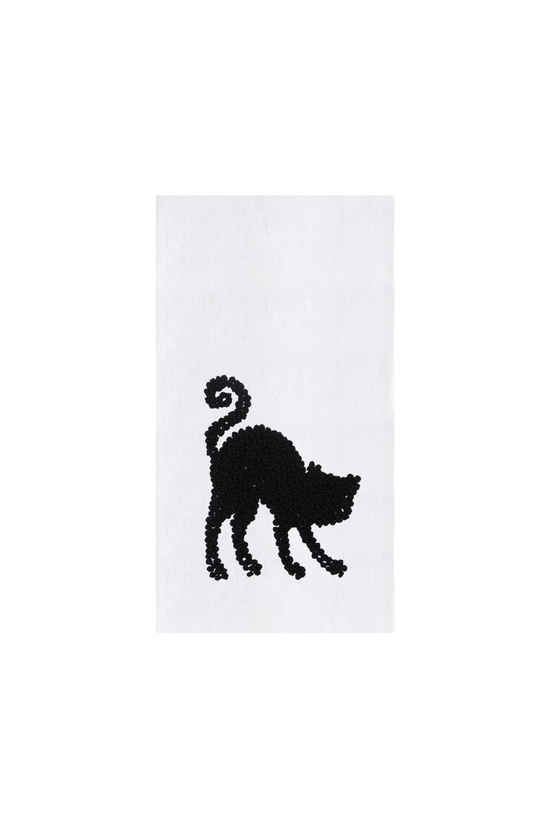 Halloween Black Cat French Knot 100% Cotton Flour Sack Dishtowel, Main, color, Black
