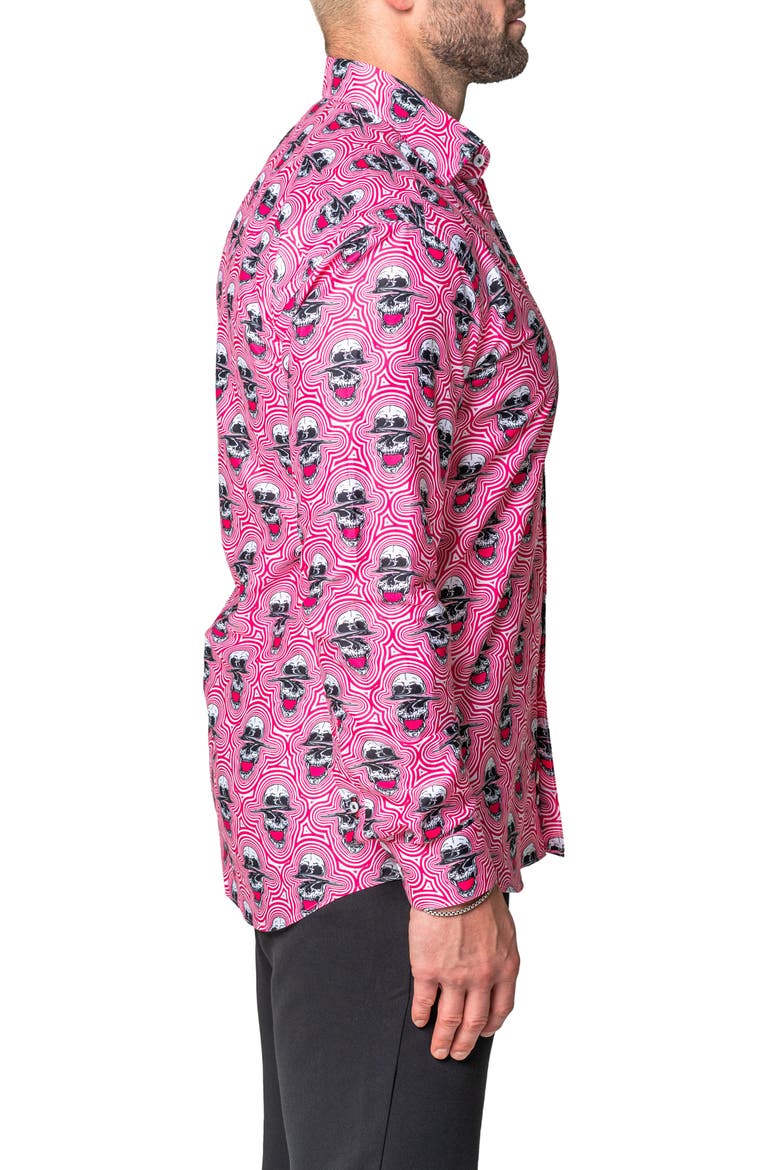 Fibonacci Skull Sonic Regular Fit Cotton Blend Button-Up Shirt, Alternate, color, RED