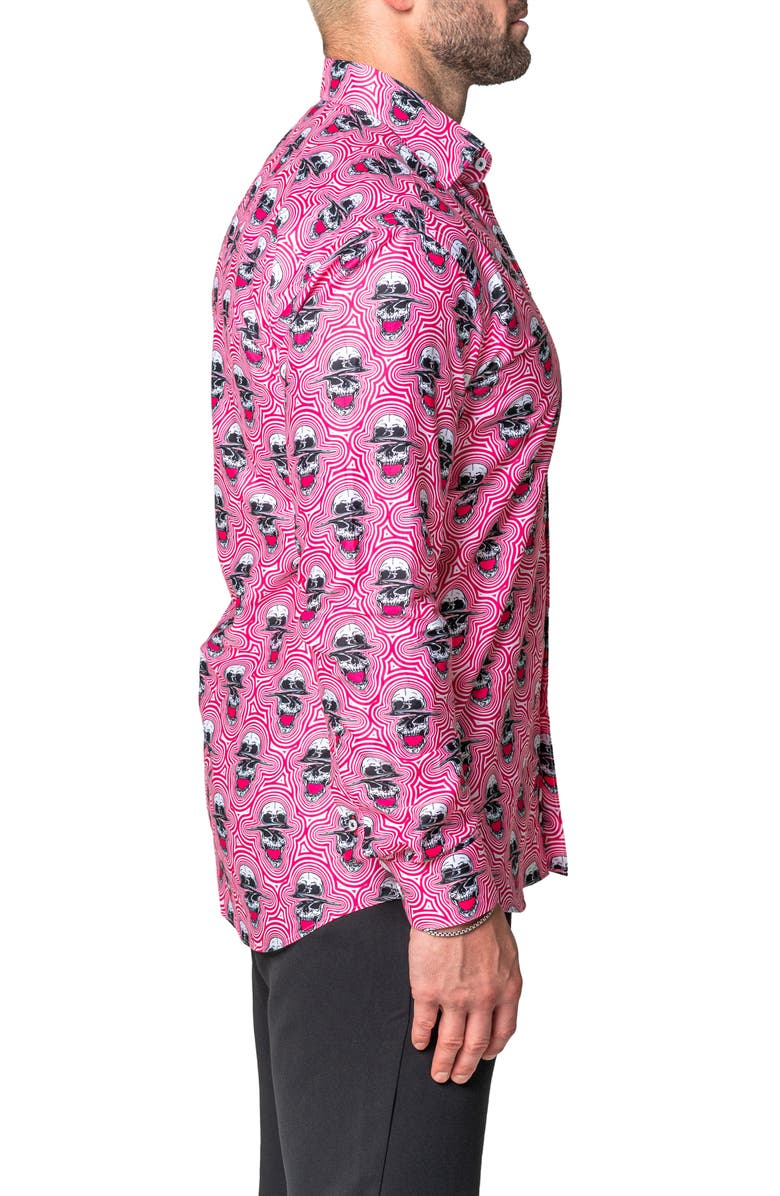 Maceoo Fibonacci Skull Sonic Regular Fit Cotton Blend Button-Up Shirt, Alternate, color, Red