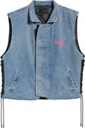 RtA Cesar Graphic Graffiti Denim Vest with Quilted Lining