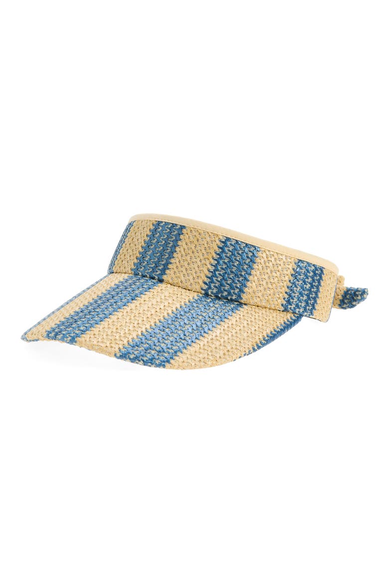Stripe Raffia Visor, Main, color, TURQUOISE LAPIS