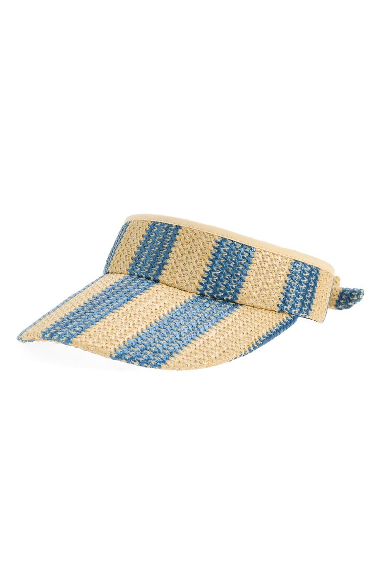 Lele Sadoughi Stripe Raffia Visor, Main, color, Turquoise Lapis