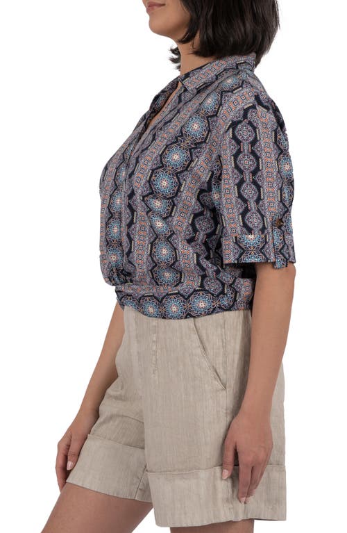 Kut From The Kloth Rebel Printed Knot Front Linen Blend Top In Multi