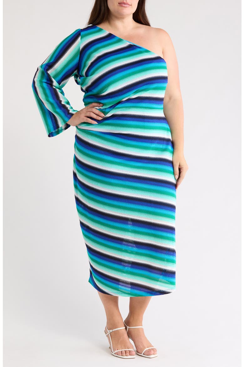 Stripe One-Shoulder Ruched Shift Dress, Main, color, BLUE COMBO 2