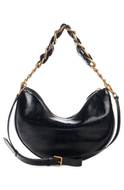 Shop Balmain 1945 Soft Moon Logo Embossed Leather Hobo Bag In 0pa Black