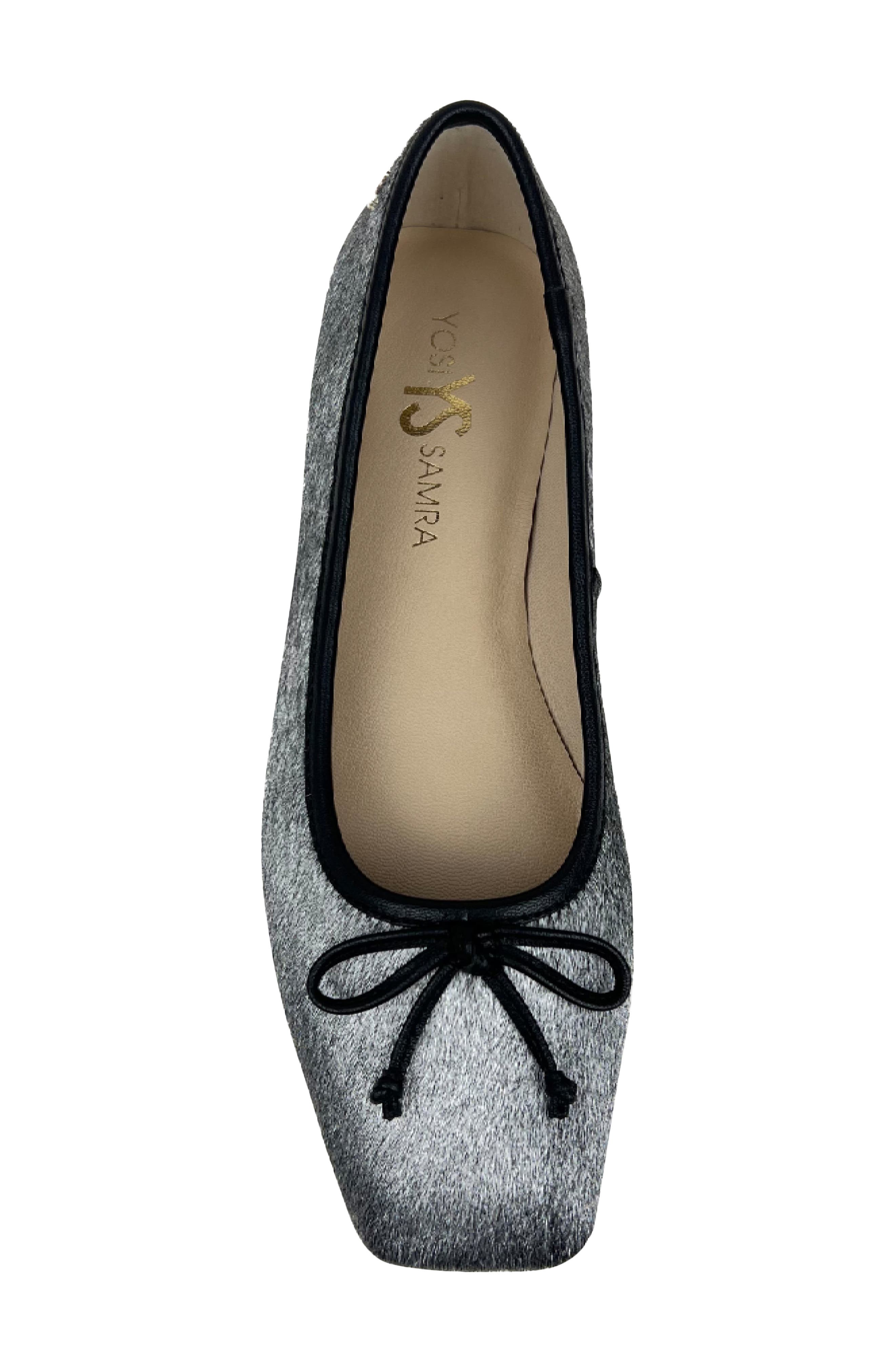 Yosi Samra Cara Metallic Calf Hair Square Toe Ballet Flat, Alternate, color, Silver Calf Hair