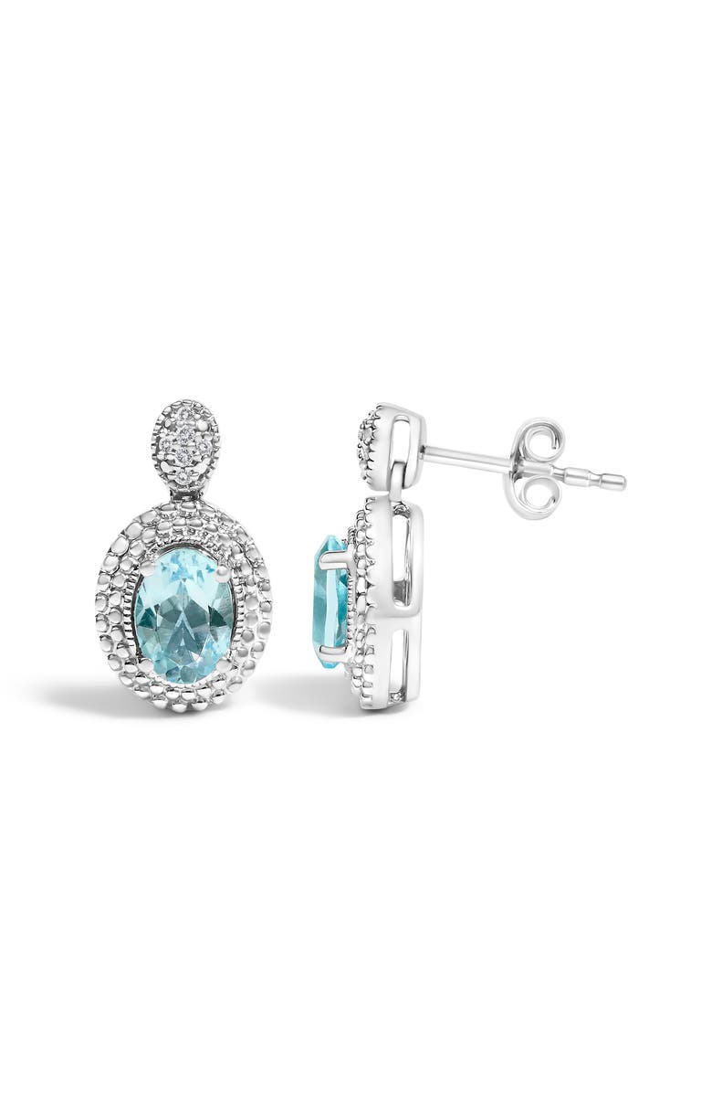 Haus of Brilliance Silver Diamond Accent and Topaz with Beaded Halo Drop Stud Earrings, Alternate, color, White