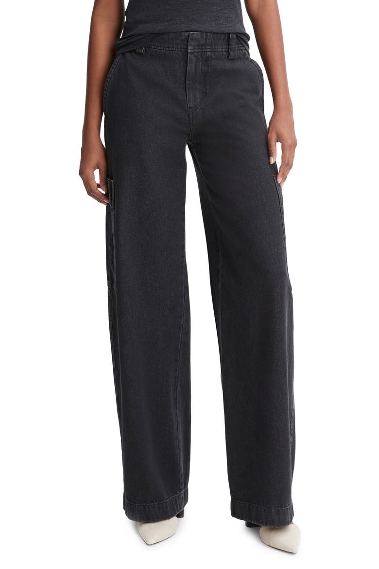 Utility Straight Leg Cargo Jeans, Main, color, WASHED BLACK