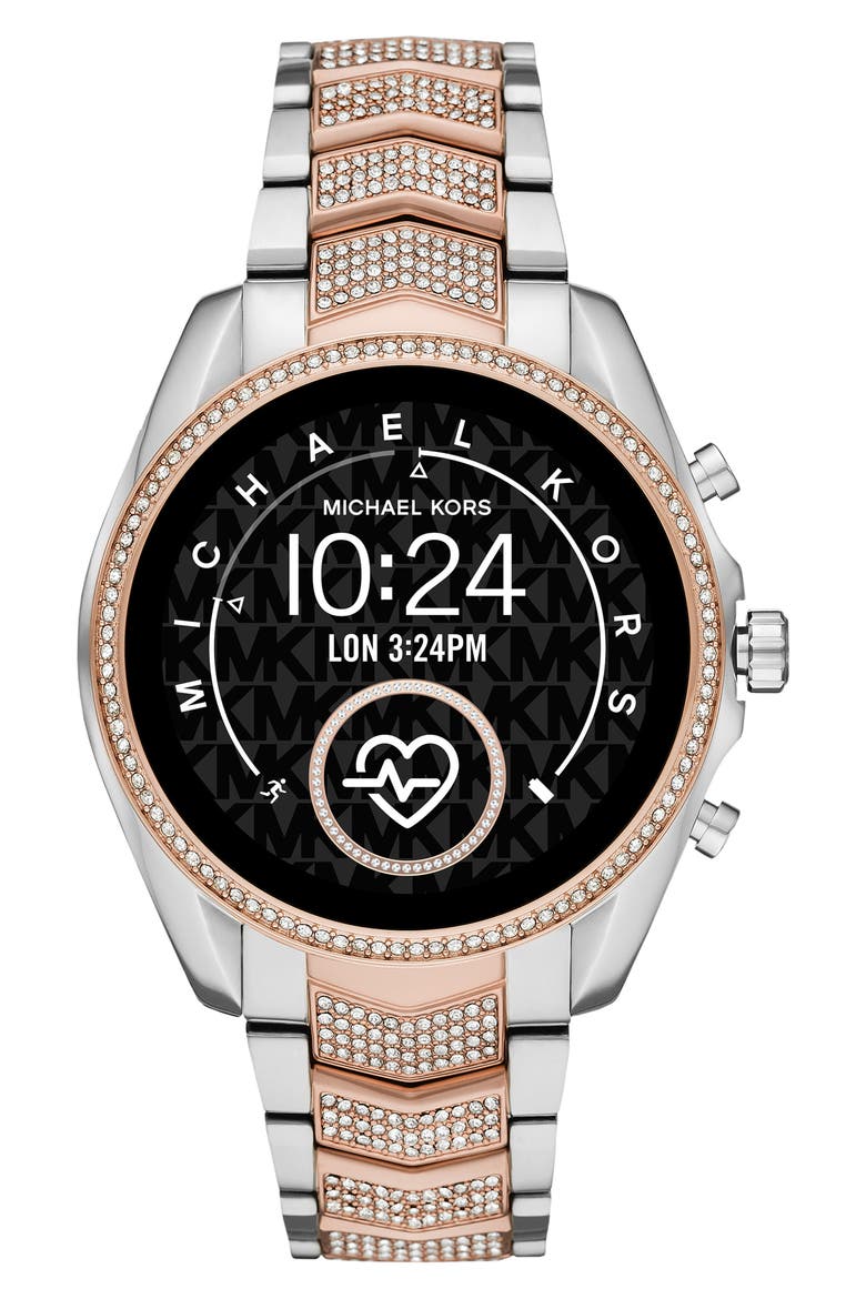 Gen 5 Bradshaw Pavé Crystal Bracelet Smartwatch, 44mm, Main, color, ROSE GOLD TWO TONE/ SILVER