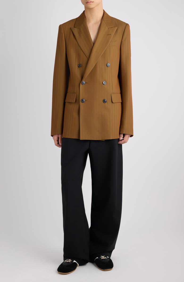 Dries Van Noten Barry Herringbone Stripe Double Breasted Wool Blend Sport Coat, Alternate, color, Tan