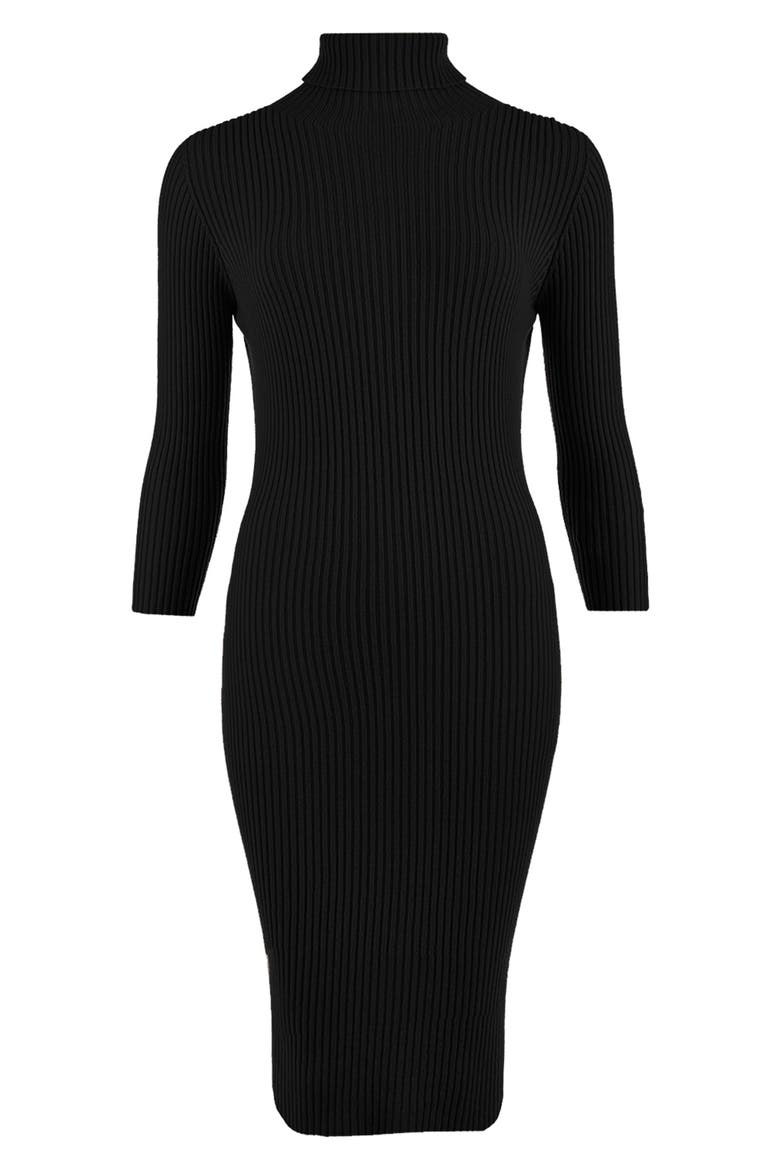 Turtleneck Long Sleeve Rib Maternity Sweater Dress, Alternate, color, BLACK