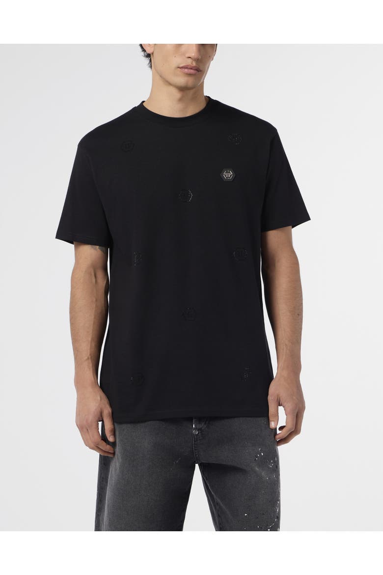 Round Neck T-Shirt Monogram Stones Monogram Men, Main, color, black/black