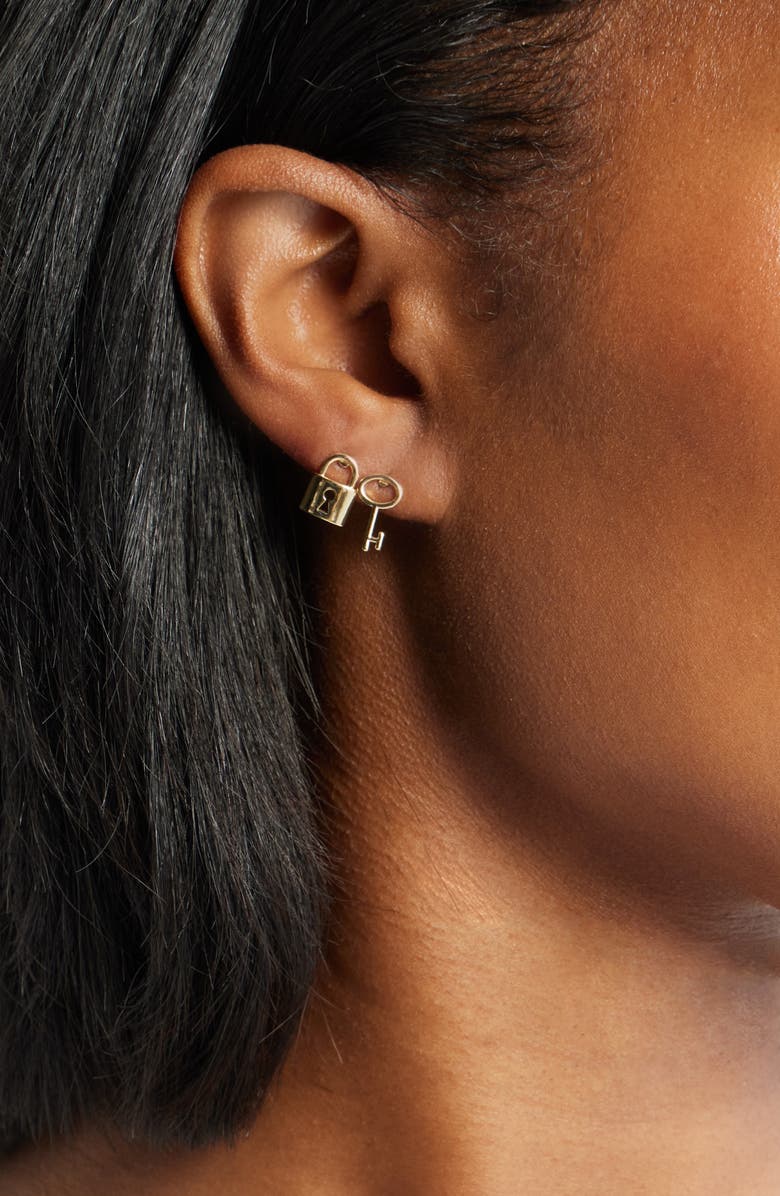Chelsea28 Set of 3 Demi Fine Stud & Huggie Hoop Earrings, Alternate, color, Clear- Gold