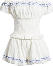 Line & Dot Oia Pleated Off the Shoulder Romper