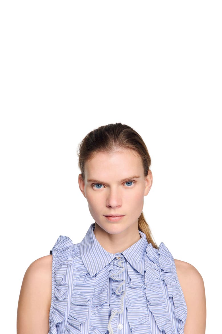 Striped ruffled shirt, Alternate, color, Bleu / marine