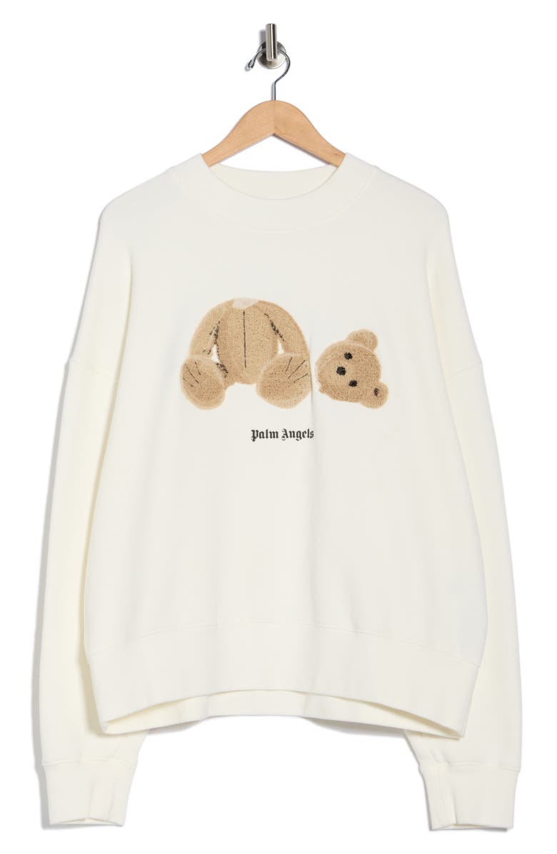 Palm Angels Bear Cotton Blend Sweatshirt, Main, color, Off White Brown