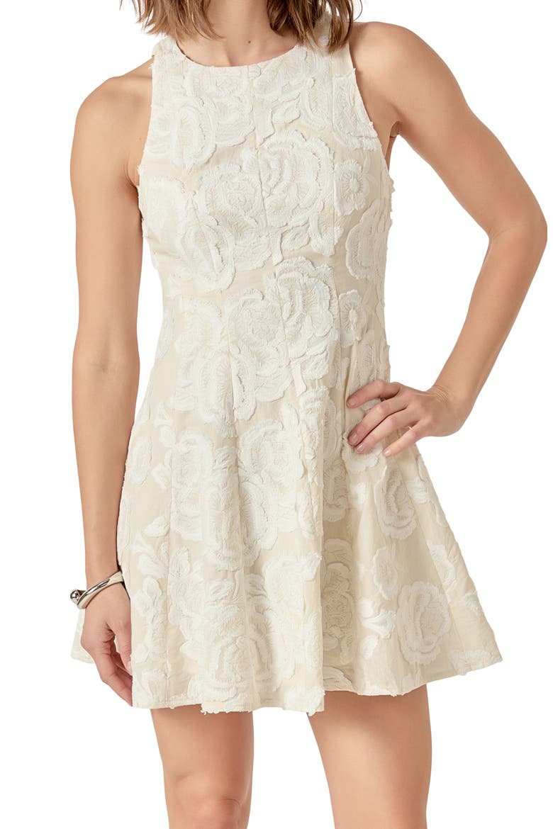 Floral Embroidered Sleeveless Minidress, Alternate, color, CREAM