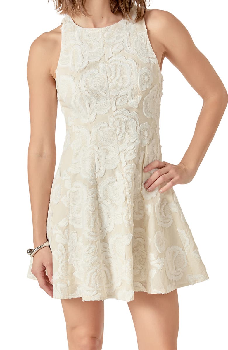 Endless Rose Floral Embroidered Sleeveless Minidress, Alternate, color, Cream