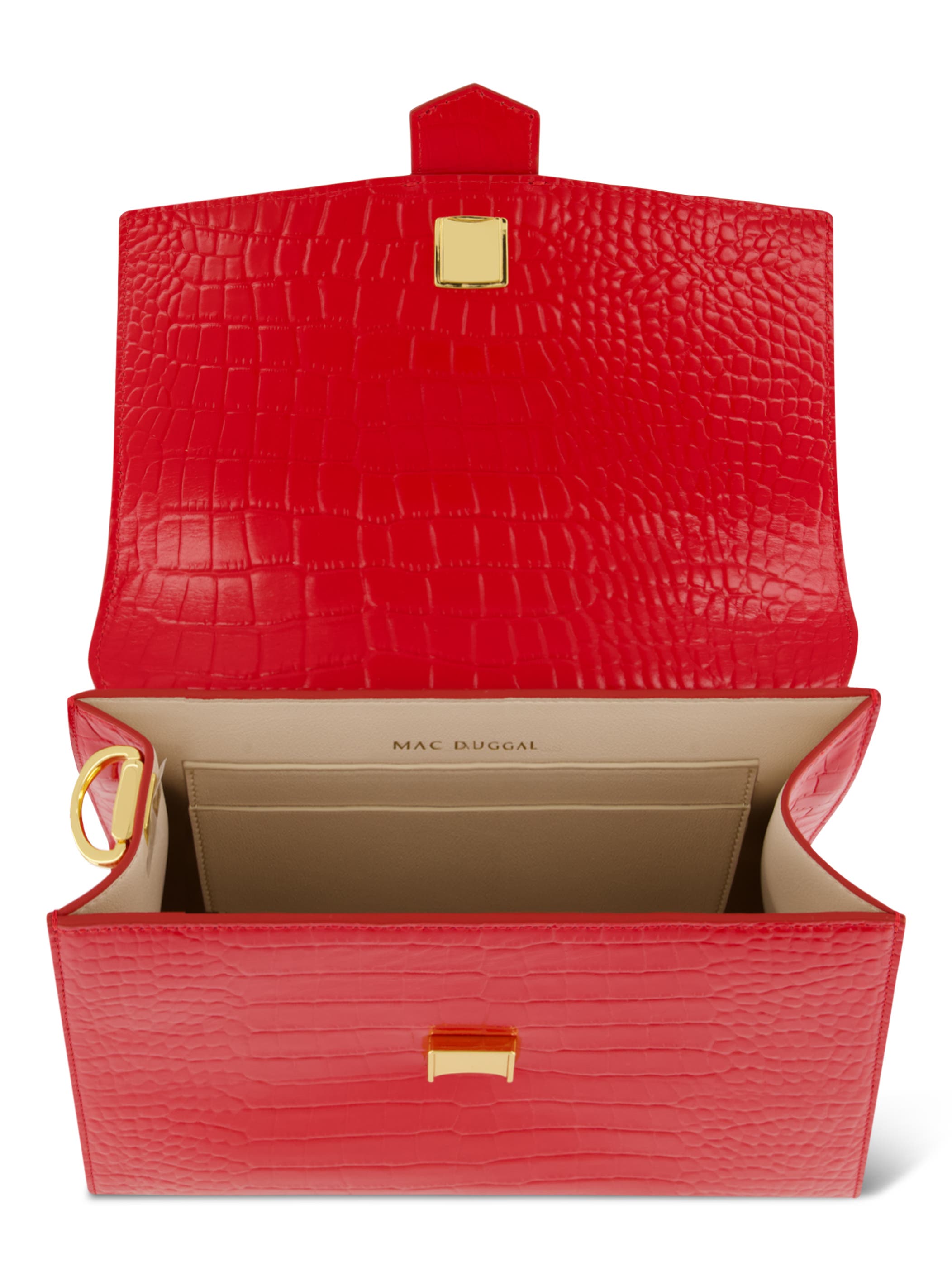 Crocodile Leather Buckle Detail Medium Handbag, Alternate, color, Cherry