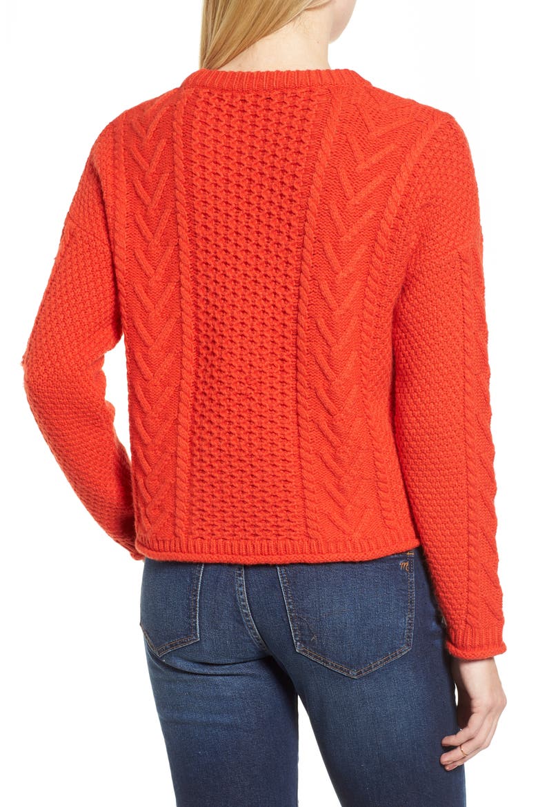 Cable Knit Pullover Sweater, Alternate, color, BRIGHT POPPY