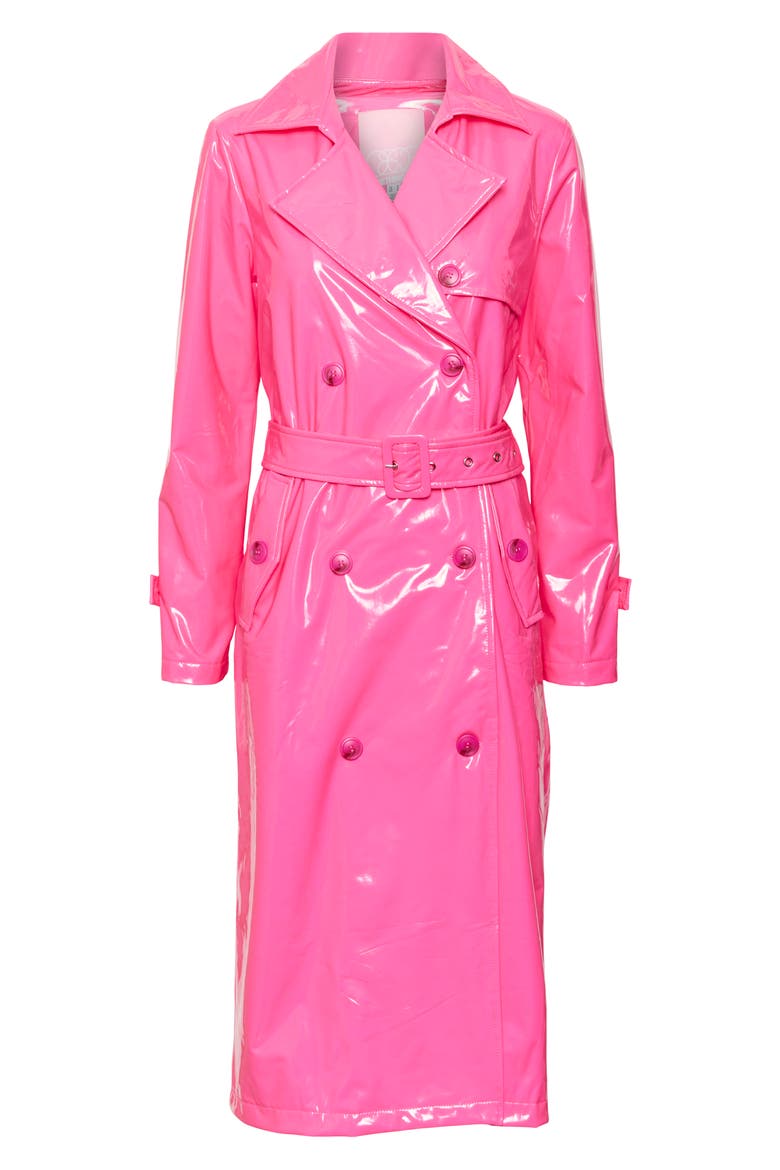 Cleo Faux Leather Trench Coat, Alternate, color, SHOCKING PINK