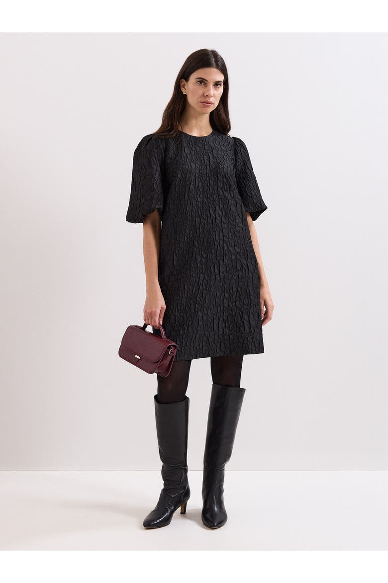 Jacquard Round Neck Mini Dress, Alternate, color, Black