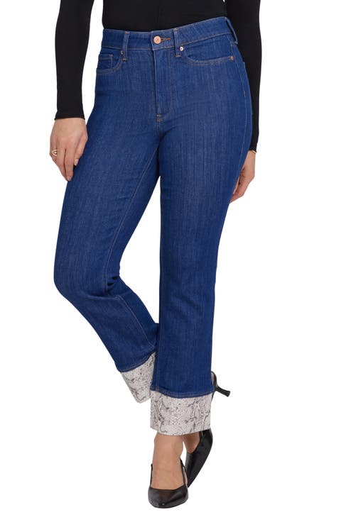 Marilyn High Waist Python Cuff Straight Leg Jeans