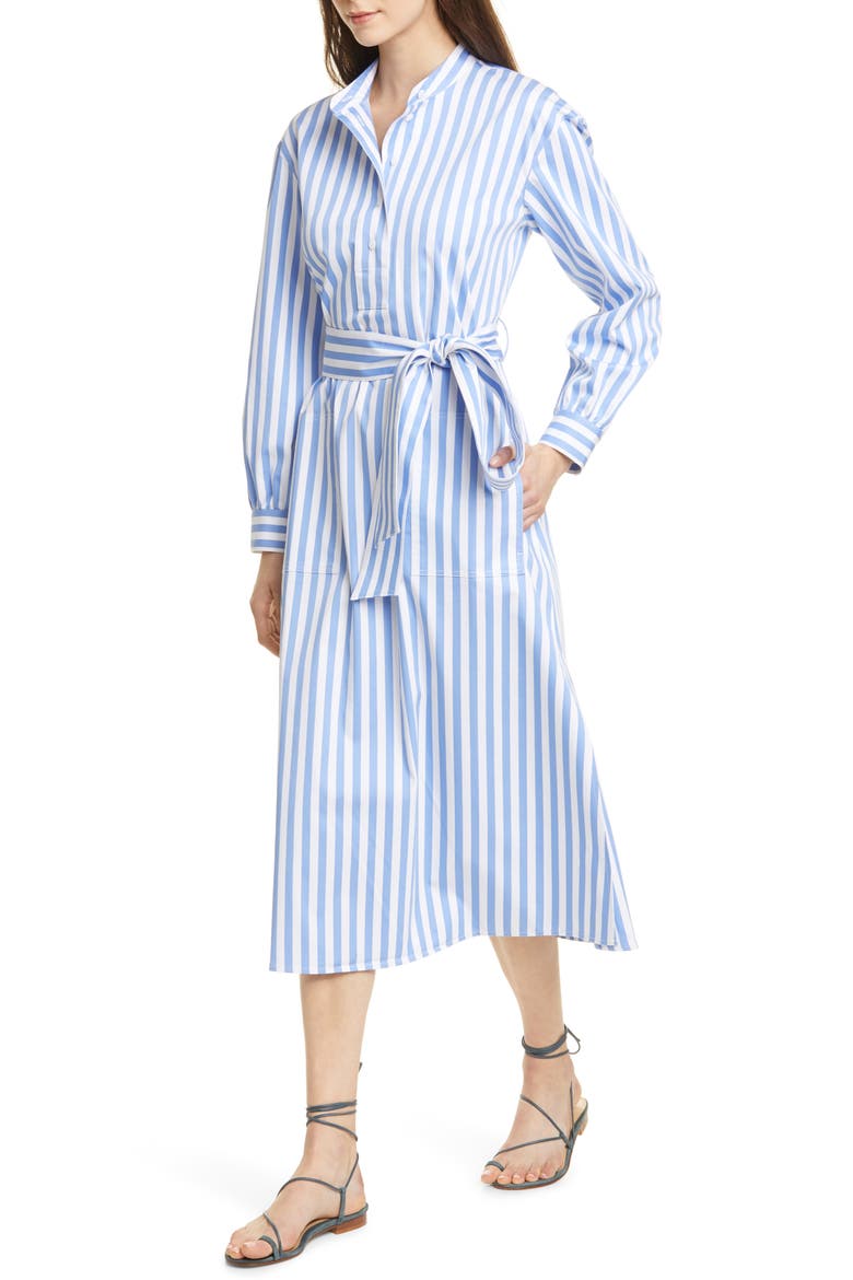 Half Placket Long Sleeve Stripe Midi Dress, Alternate, color, BLUE MULTI