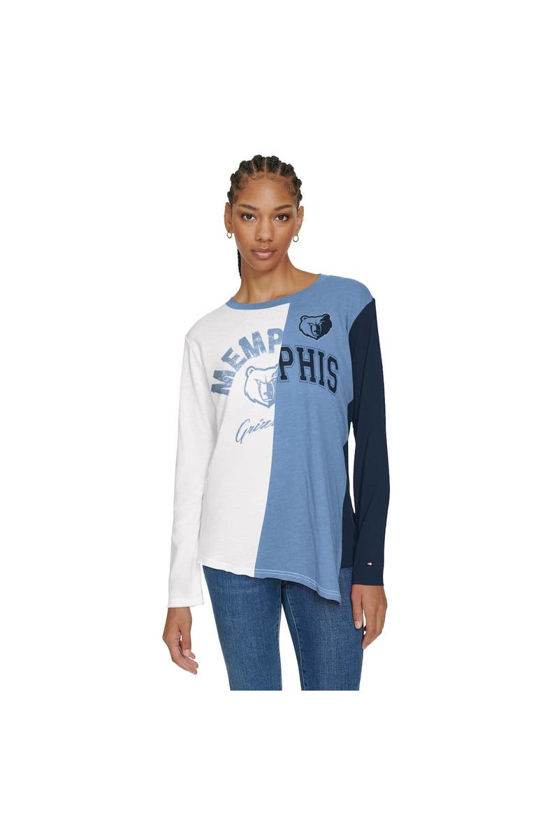 TOMMY JEANS Women's Tommy Jeans White/Light Blue Memphis Grizzlies Amelia Color Blocked Long Sleeve T-Shirt, Alternate, color, White