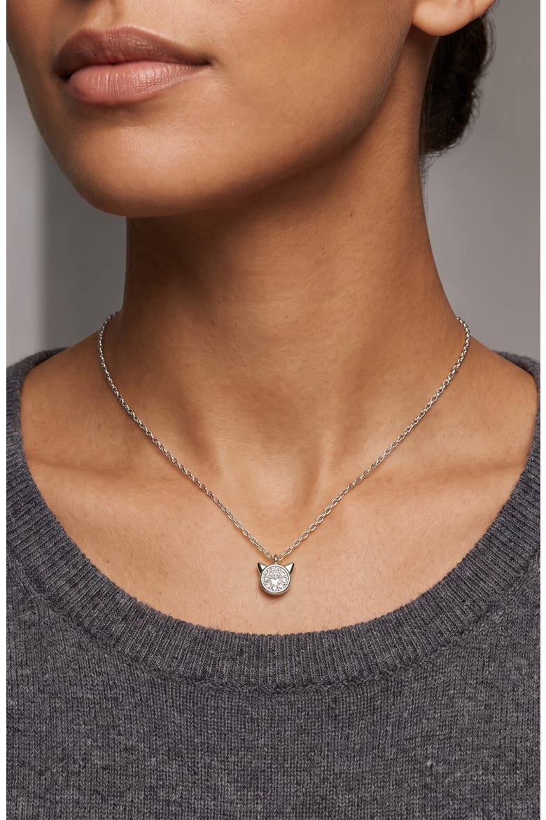 Sterling Silver Cubic Zirconia Cat Pendant Necklace, Alternate, color, SILVER