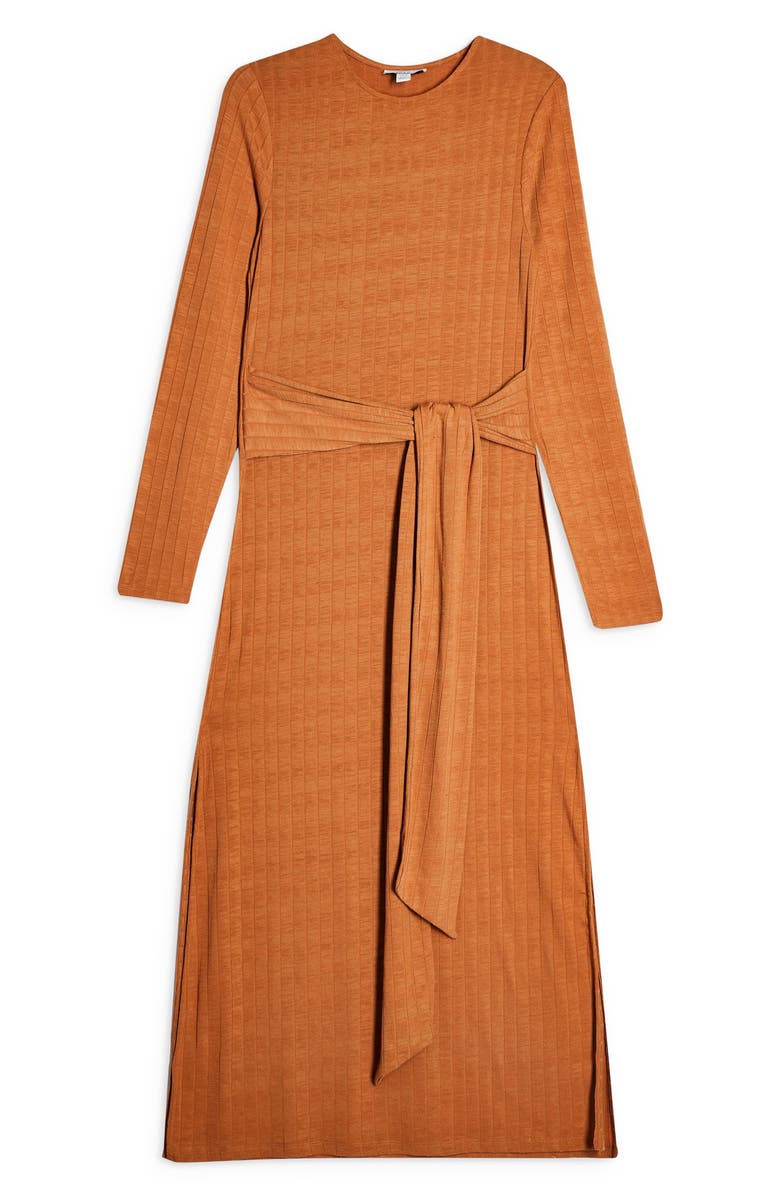 Topshop Tie Waist Long Sleeve Knit Midi Dress, Alternate, color, 