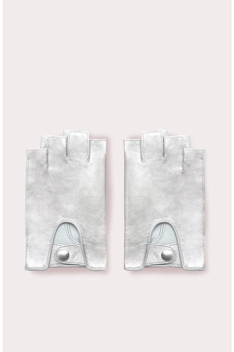 Fingerless Italian Leather Driving Gloves, Main, color, Silver
