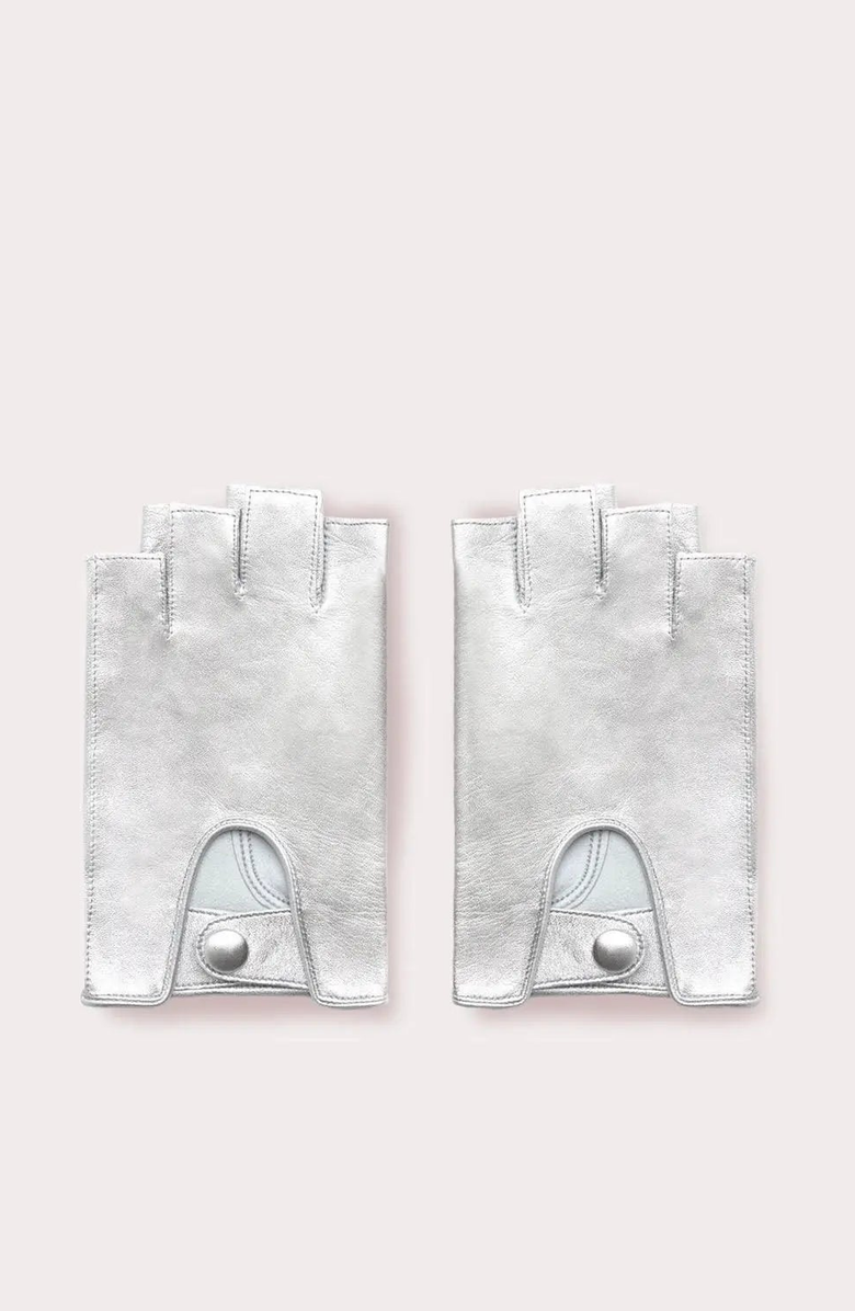 Seymoure Luxury Group Fingerless Italian Leather Driving Gloves, Main, color, Silver