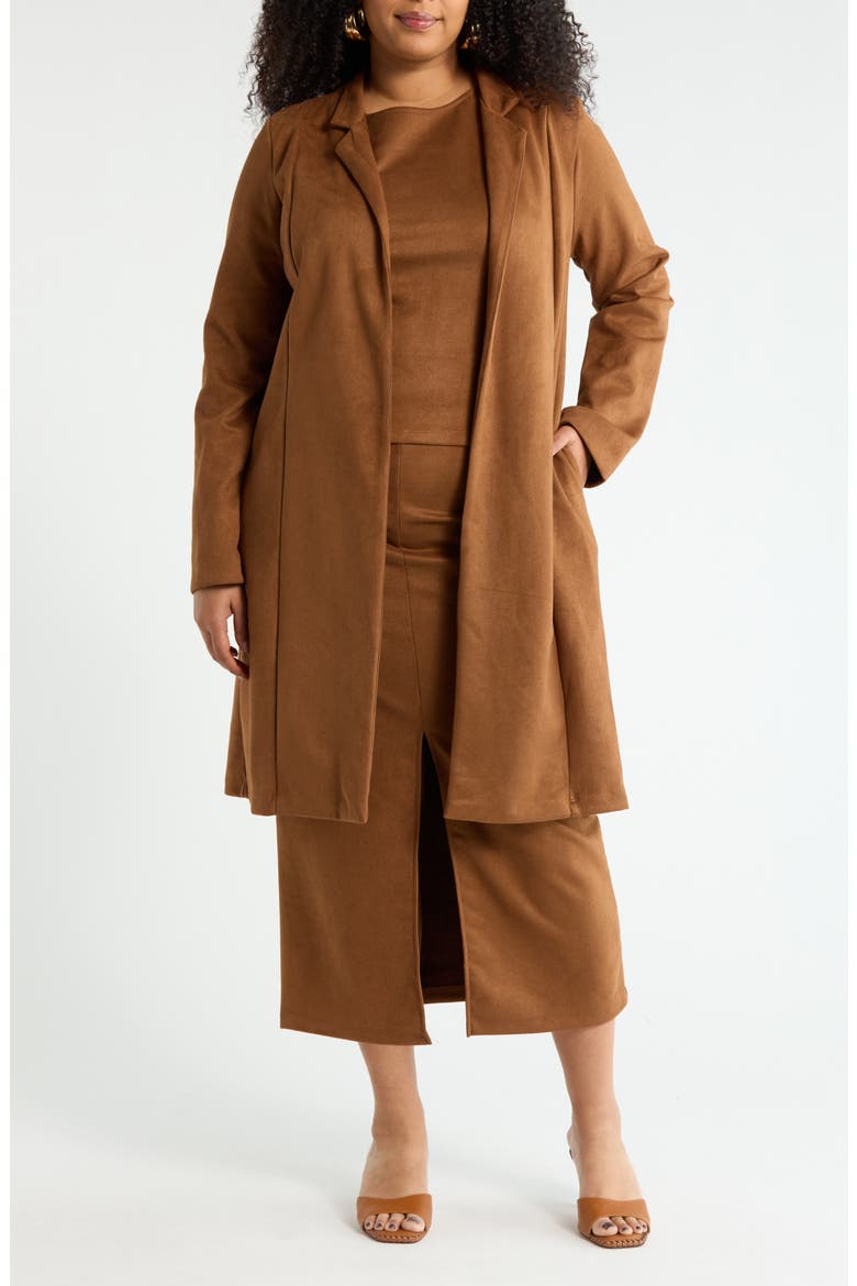 Faux Suede Longline Coat, Main, color, CAMEL