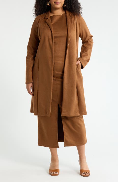 Faux Suede Longline Coat (Plus)