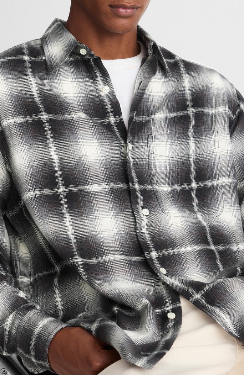 Madewell Plaid Flannel Button-Up Shirt, Alternate, color, Fade Plaid Almost Black